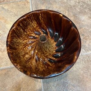 Antique ROCKINGHAM Glaze BENNINGTON Yellow WARE Art POTTERY Bowl Food/cake Mold